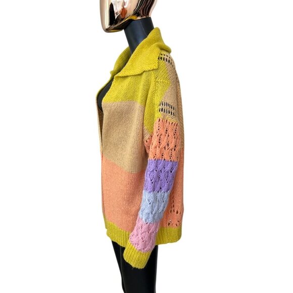 Storia Pastel Colorblock Knit Cardigan NWOT Size Small Single Button - Picture 3 of 8